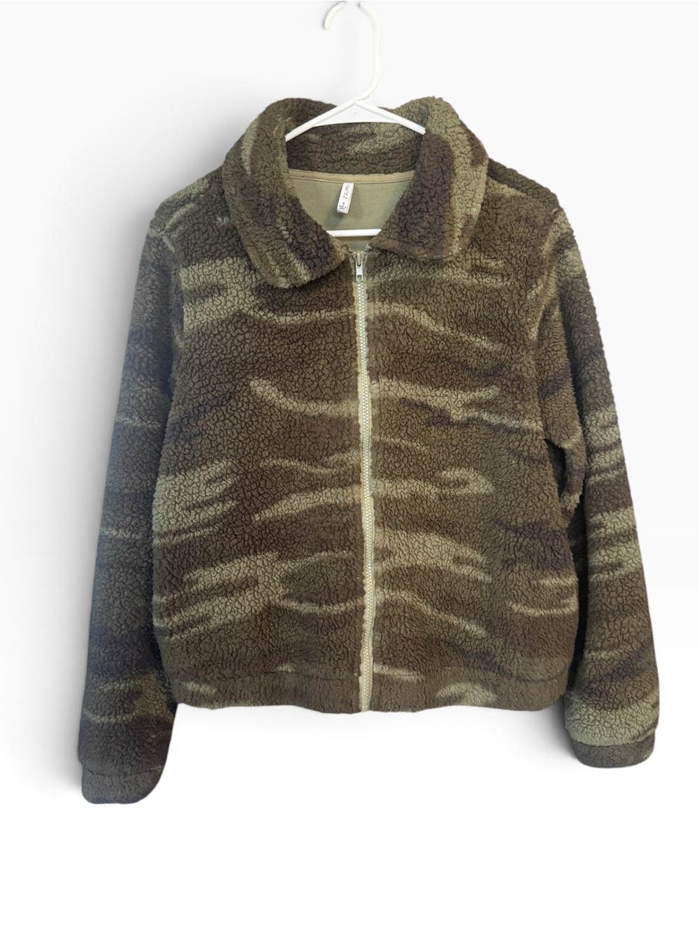 Z Supply Faux Sherpa Zip-Front Jacket - Olive Green Camo